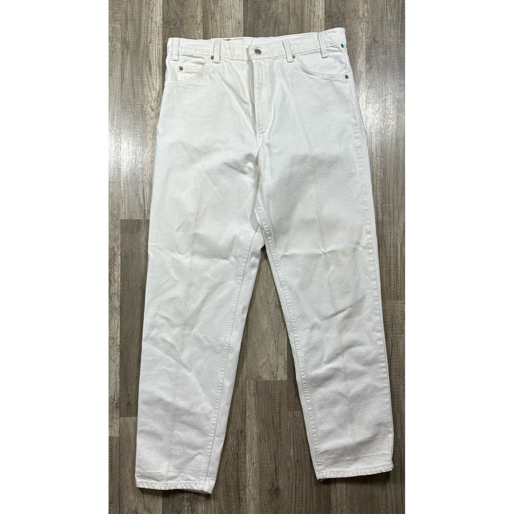 VTG 90s Levi's 550 Relaxed Fit Tapered Leg Orange Tab White Denim Jeans Sz 36x32
